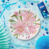 手描きのピンクのオリエンタルリリー　価格ダウン ペーパープレート (パーティー)