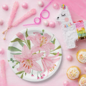 手描きのピンクのオリエンタルリリー　価格ダウン ペーパープレート (パーティー)