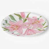 手描きのピンクのオリエンタルリリー　価格ダウン ペーパープレート (アングル)