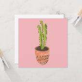 手描きのピンクのサボテンのテラコッタ植木鉢 カード (正面/裏面インサイチュ)