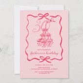 手描きのピンクのシャンパンタワー 30歳の誕生日パーティー 招待状 (正面)