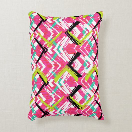 手描きのピンクのジグザグパターン アクセントクッション (正面(垂直))