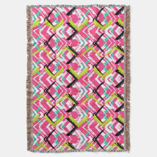 手描きのピンクのジグザグパターン スローブランケット (正面縦)