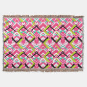 手描きのピンクのジグザグパターン スローブランケット (正面)