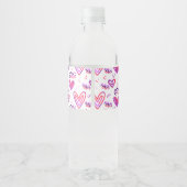 手描きのピンクのハート バレンタイン パターン ペットボトルラベル (裏面)