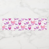 手描きのピンクのハート バレンタイン パターン ペットボトルラベル (シングルラベル)