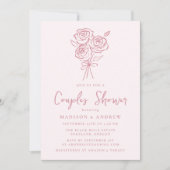 手描きのピンクのバラの花束 カップル ブライダルシャワー 招待状 (正面)