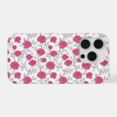 手描きのピンクのバラ 白い花柄 iPhoneケース (裏面横)