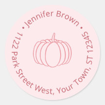 手描きのピンクのパンプキンベイビーシャワーの返送先住所ラベル