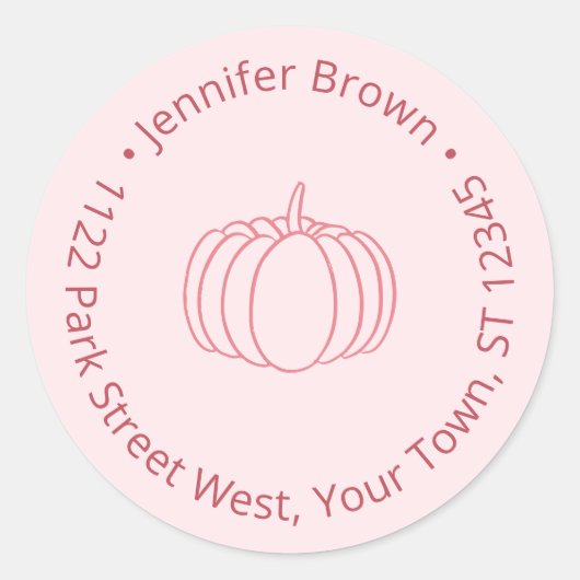 手描きのピンクのパンプキンベイビーシャワーの返送先住所ラベル ラウンドシール (正面)