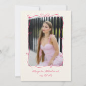 手描きのピンクのブランチ誕生日写真 招待状 (裏面)