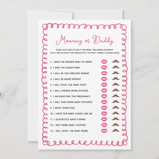 手描きのピンクのベビーシャワー 赤ちゃん ママまたはパパ 招待状 (正面)