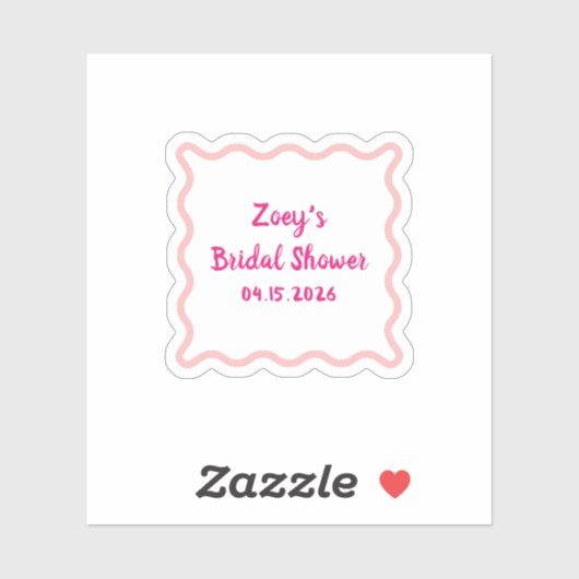 手描きのピンクの波線の枠がかわいい結婚前のお祝い シール (シート)