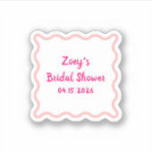 手描きのピンクの波線の枠がかわいい結婚前のお祝い シール (正面)