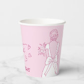 手描きのピンクの蝶結びのウェディングドレス ブライダルシャワー 紙コップ (裏面)