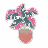 手描きのピンクモンステラの植物 シール (正面)