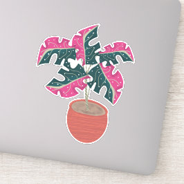 手描きのピンクモンステラの植物 シール