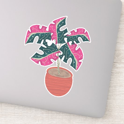 手描きのピンクモンステラの植物 シール (詳細)