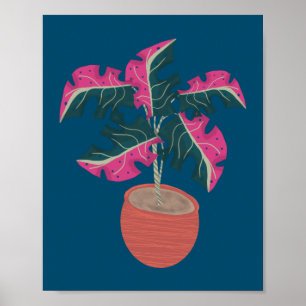 手描きのピンクモンステラの植物 ポスター