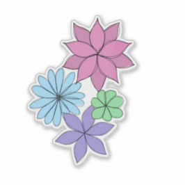 手描きのピンク、パープル、ブルー、ミントの花のステッカー シール