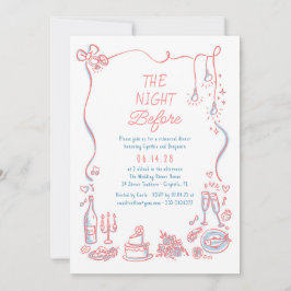 手描きのファンキーで気まぐれなリハーサルディナー 招待状