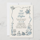 手描きのファンキーで気まぐれなレトロなリハーサルディナー 招待状 (正面)