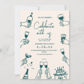 手描きのファンキーで現代的なウェディング 招待状 (正面)