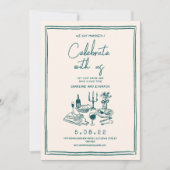 手描きのファンキーで現代的なウェディング 招待状 (正面)