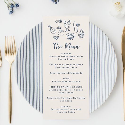 手描きのファンキーな海事の誕生日結婚パーティー メニュー