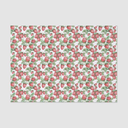 手描きのファンシーなイチゴの水彩模様 薄葉紙 (正面)