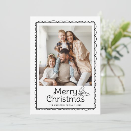 手描きのファンシーなホタテ貝殻フレームのクリスマス写真 シーズンカード (スタンド正面)