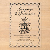 手描きのファンタジックで個性的な手書きの結婚式 アクリル招待状 (正面)