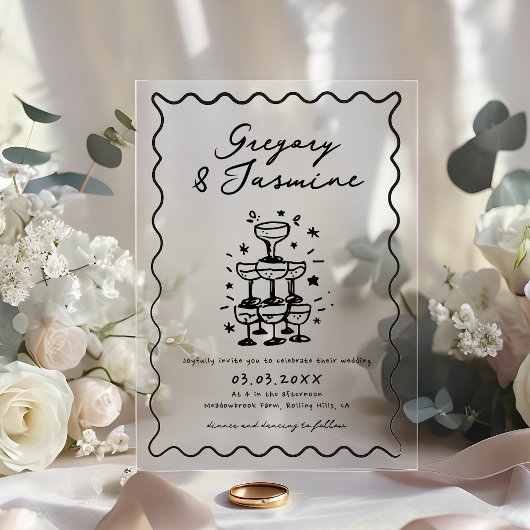 手描きのファンタジックで個性的な手書きの結婚式 アクリル招待状
