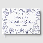 手描きのファンタジーなネイビーブルーの結婚式 ゲストブック (正面)