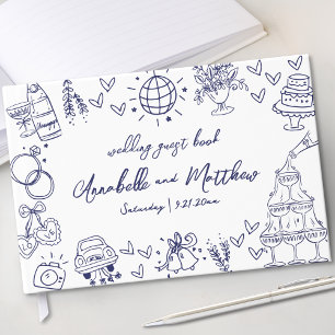 手描きのファンタジーなネイビーブルーの結婚式 ゲストブック