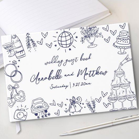 手描きのファンタジーなネイビーブルーの結婚式 ゲストブック