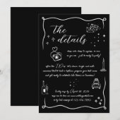 手描きのファン・ドゥードル・ウェディング・ディテール・カード 招待状 (正面/裏面)