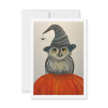 手描きのフクロウと小さなクモのフラットカード