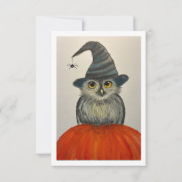 手描きのフクロウと小さなクモのフラットカード サンキューカード