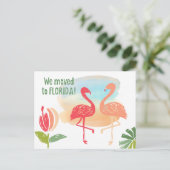 手描きのフラインゴ　フロリダに移住しました 案内ポストカード (スタンド正面)
