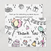 手描きのフラットな感謝カード サンキューカード (正面/裏面)