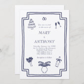 手描きのフランス風イラスト結婚式招待状 招待状 (正面/裏面)