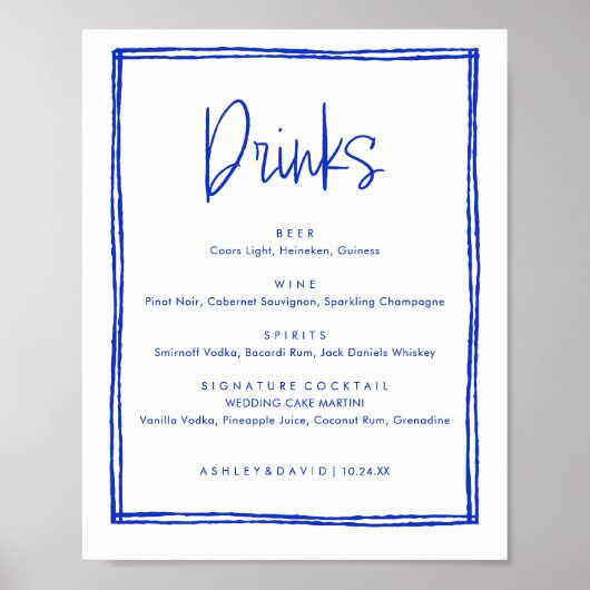 手描きのフランス風ブルーウェディングバードリンク ポスター (正面)