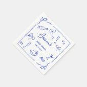 手描きのフランス風ブルーブライダルブランチ フランス風リボン付 スタンダードカクテルナプキン (角)