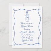 手描きのフランス風青色のリハーサルディナー 招待状 (正面)