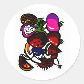 手描きのフルーツステッカーパック – カラフルなトロピカル ラウンドシール