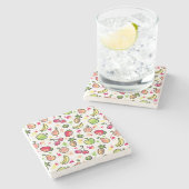 手描きのフルーツパターン ストーンコースター (横)