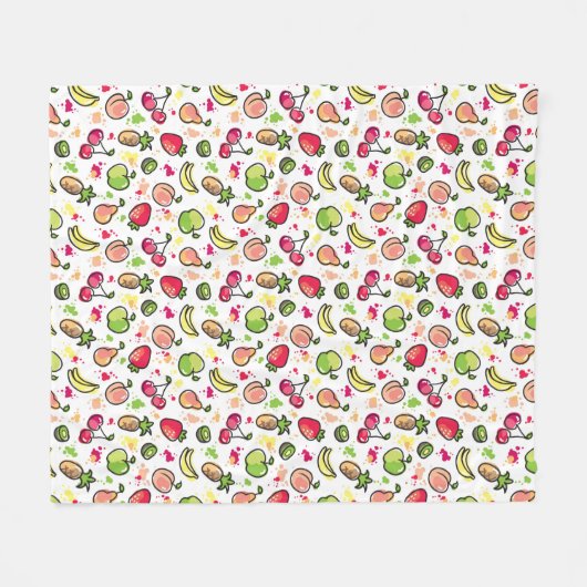 手描きのフルーツパターン フリースブランケット (正面(横))