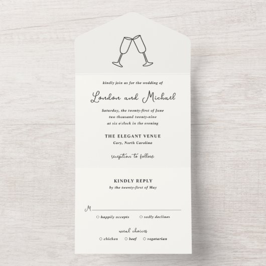 手描きのフルートの落書き 現代のウェディング オールインワン招待状 (内側)