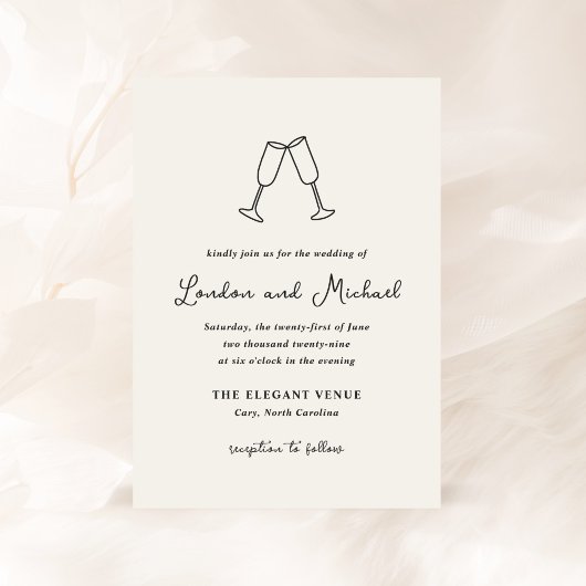 手描きのフルートの落書き 現代のウェディング 招待状